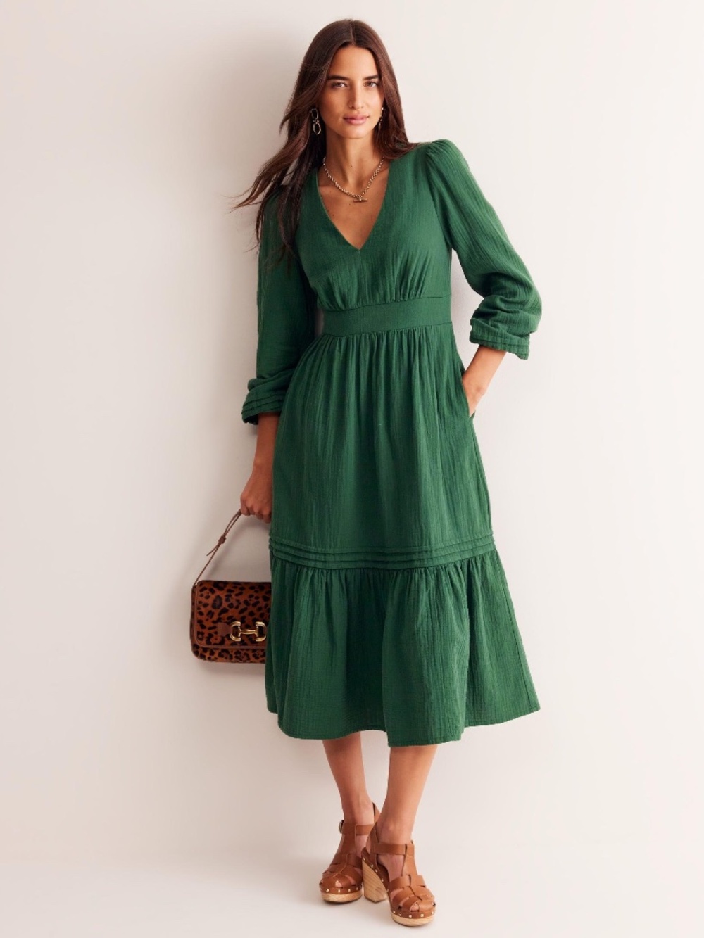 Eve Sleeved Double Cloth Dress, Eden